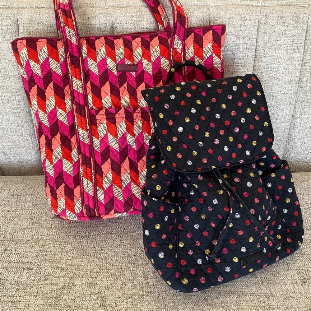 Pink Vera Bradley Vera Tote in Bohemian Chevron & polka dot Havana Dots Backpack